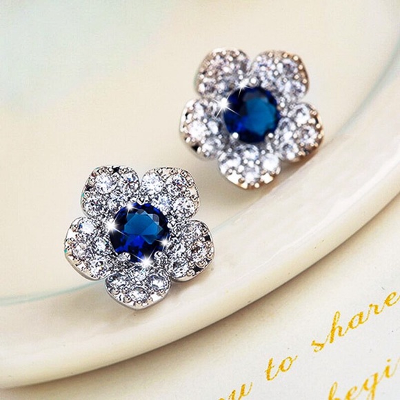 Any 2/$20! Silver & Crystal Pave Flower Stud Earrings - Picture 2 of 9